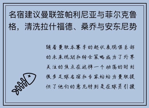 名宿建议曼联签帕利尼亚与菲尔克鲁格，清洗拉什福德、桑乔与安东尼势在必行