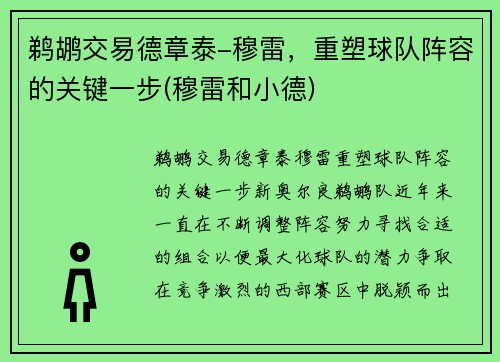 鹈鹕交易德章泰-穆雷，重塑球队阵容的关键一步(穆雷和小德)