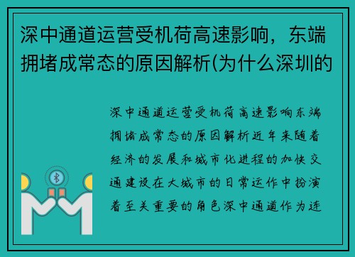 深中通道运营受机荷高速影响，东端拥堵成常态的原因解析(为什么深圳的机荷高速最堵)